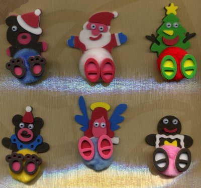 6 x 3D Pompom Toppers - Teddy, Santa, Tree